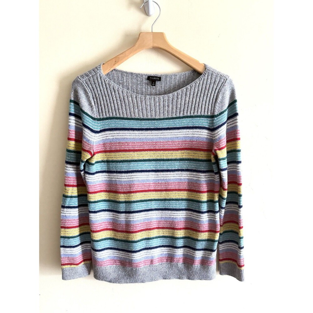 Talbots Women's Cashmere Blend Round Neck Long Sleeve Striped Sweater Medium